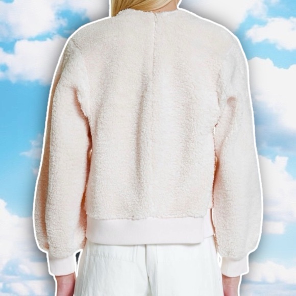 VINCE Oversized Cozy Fleece Pullover Sweater Blush Pastel Teddy Bear Faux Fur - Picture 4 of 16